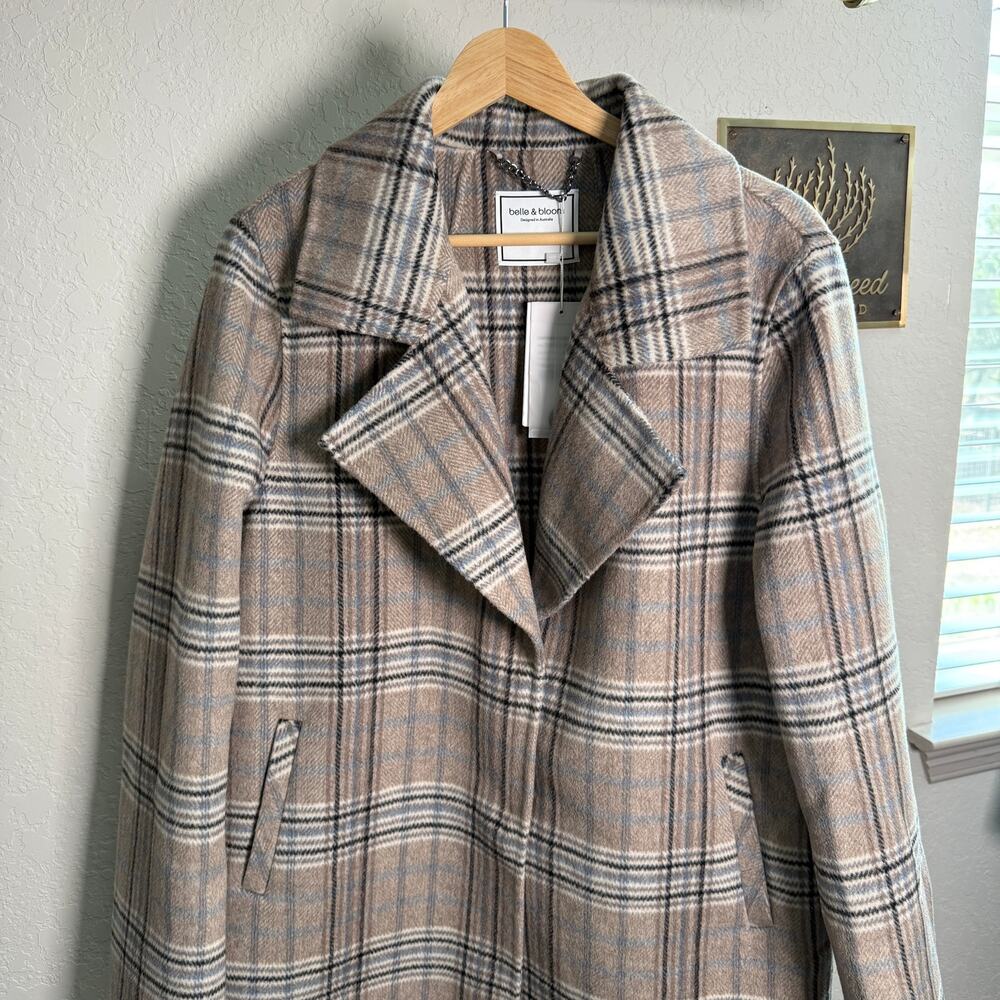 Women's‎ Belle & Bloom Brown, Black, Blue Plaid Snap Front Coat Size L NEW - Picture 9 of 10